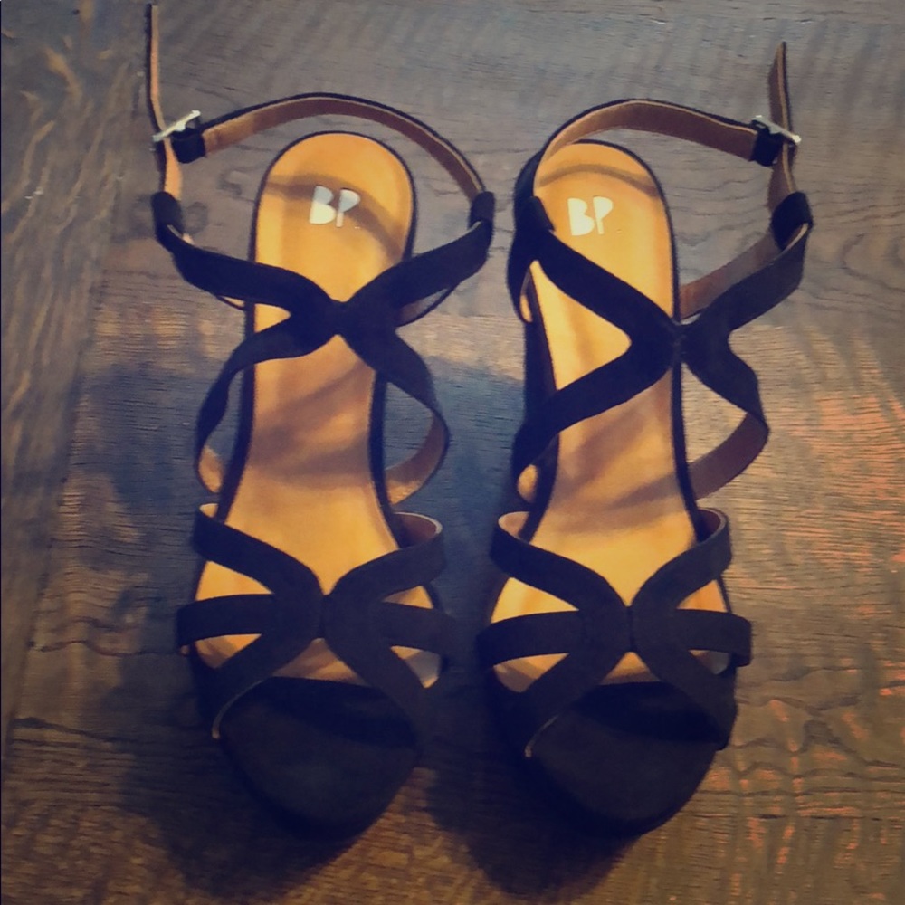 BP Black Strappy Wedge Heels